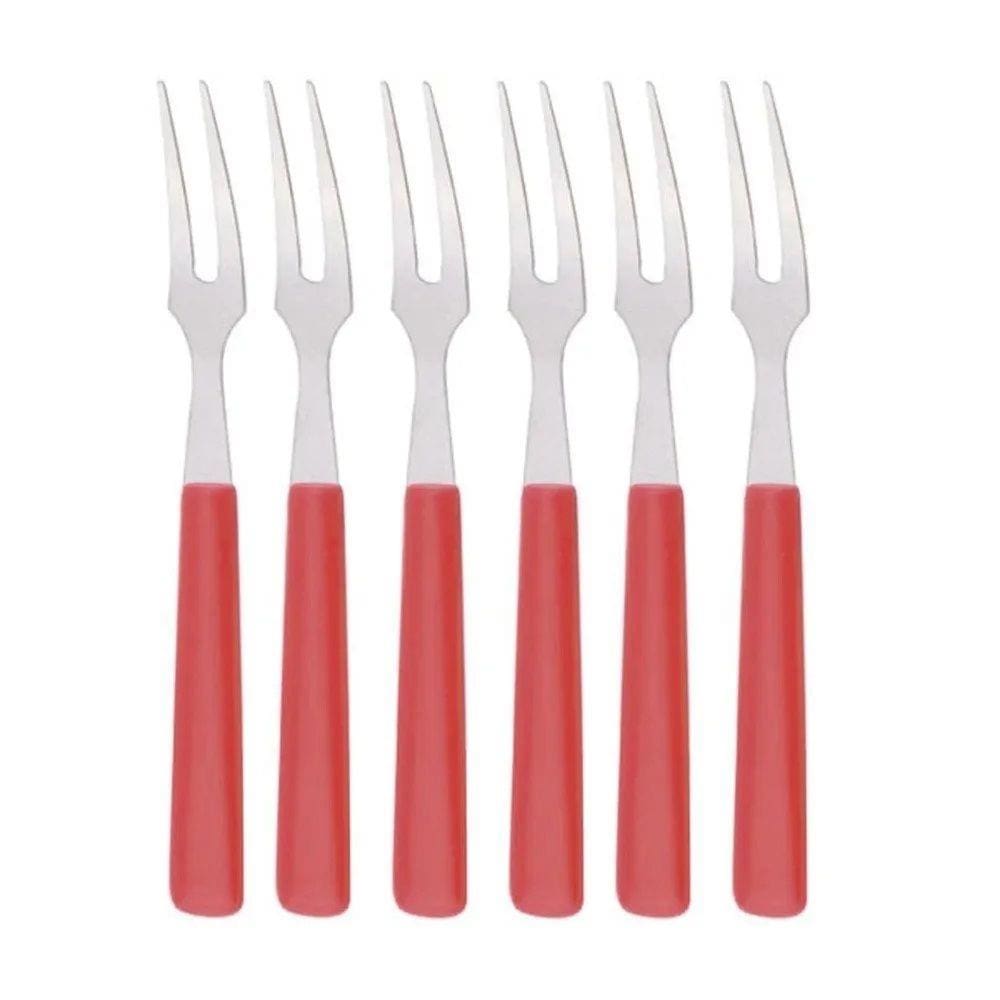 Mini Garfo para Petiscos Inox e Cabo Plastico Jogo 06 Peças