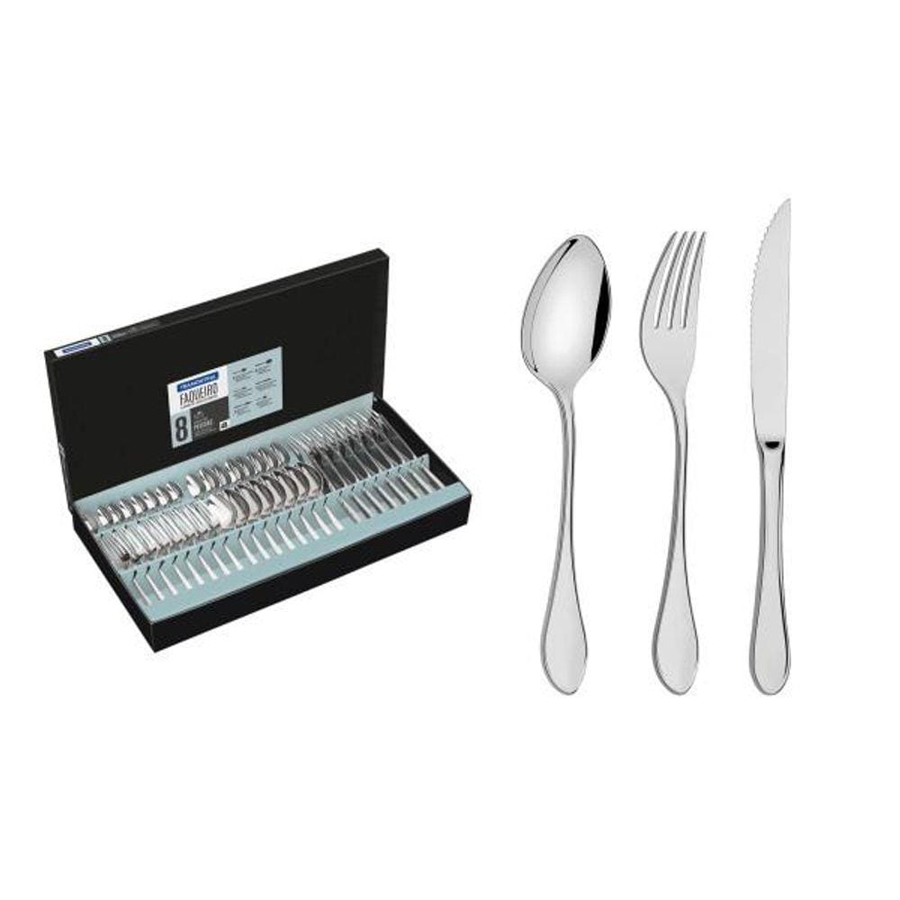 Faqueiro Tramontina Italy em Aço Inox com Facas para Churrasco Forjadas 6mm Acabamento Alto Brilho 48 Peças