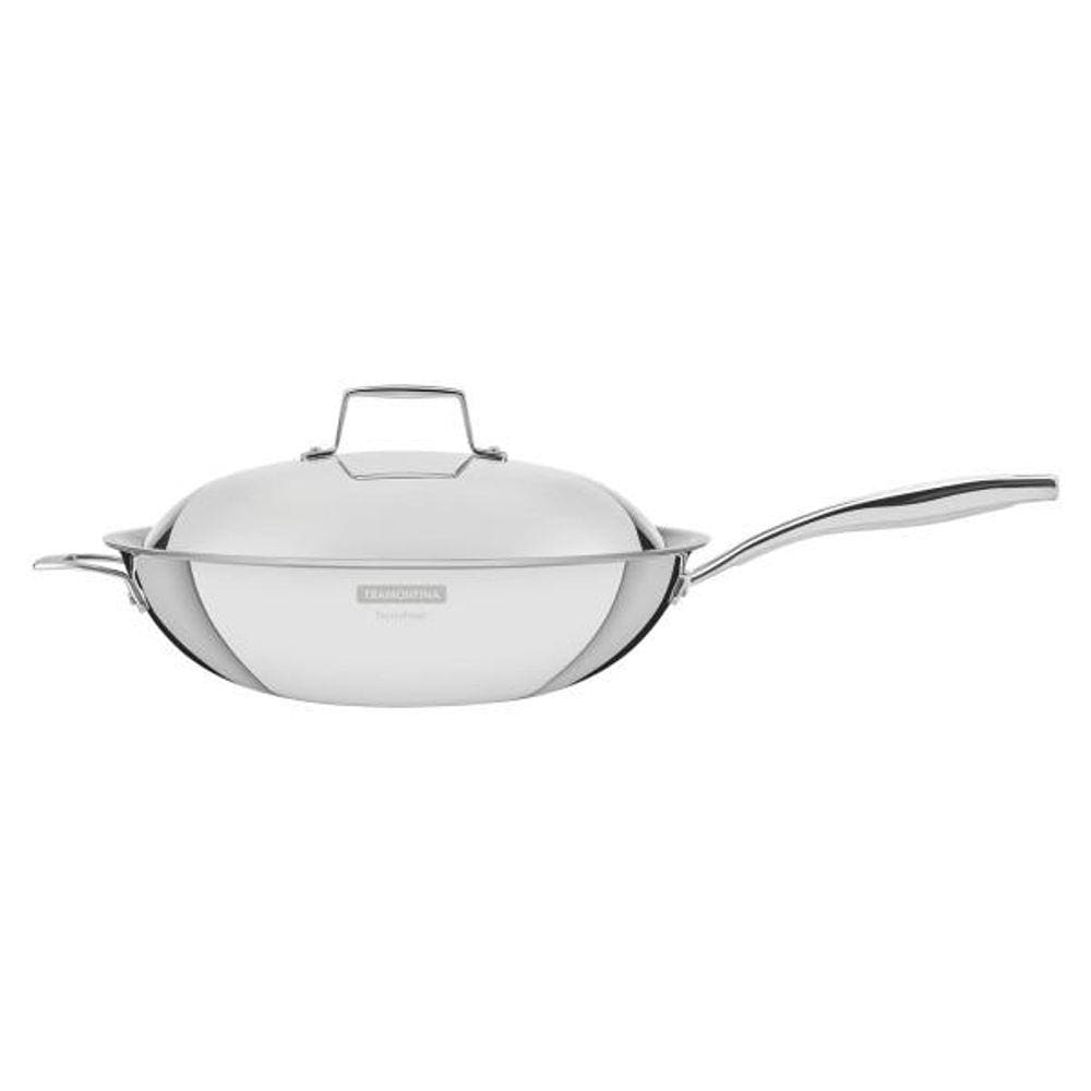 Wok Tramontina Grano em Aço Inox com Corpo Triplo Revestimento Interno em Antiaderente com Cabo 32 cm 5,2 L