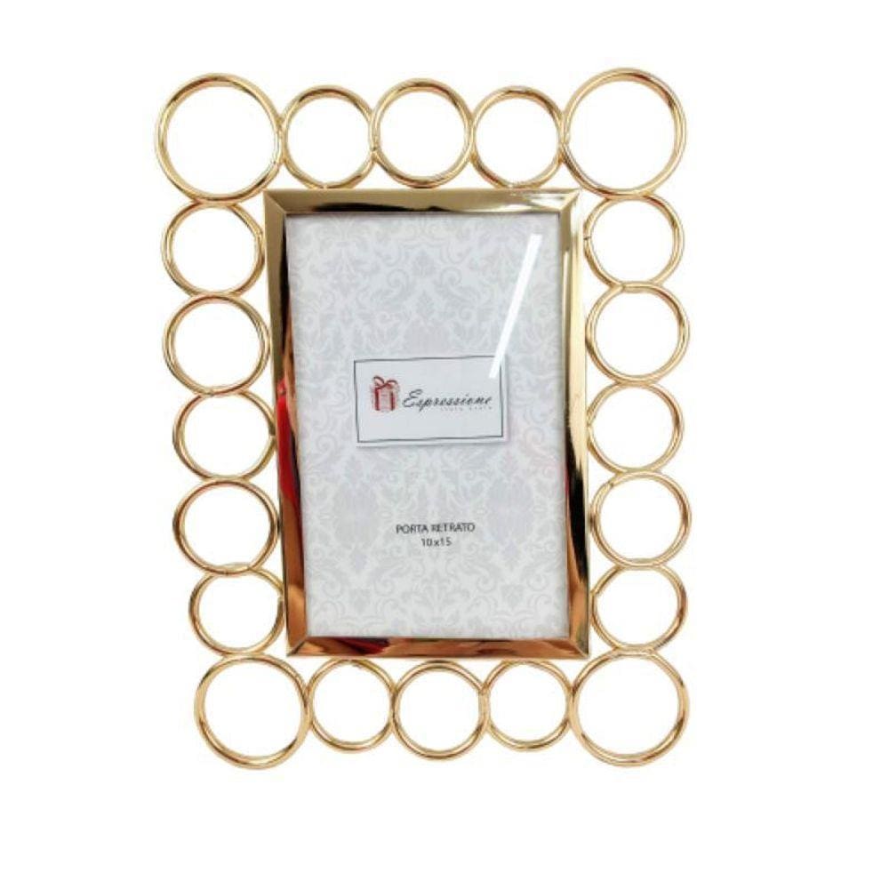 Porta Retrato Dourado Para Foto 10X15Cm Metal Argola