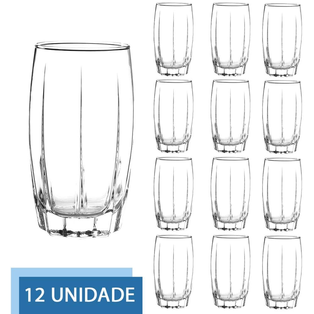 Conjunto 12 Copo Vidro Transparente 374ML Amadeus Long Drink