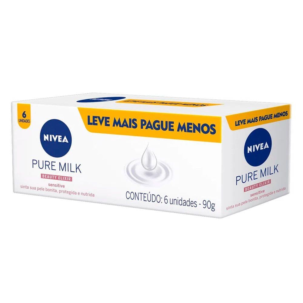 Kit Sabonete Em Barra Nivea Pure Milk Sensitive Com 6 Unidades 90g