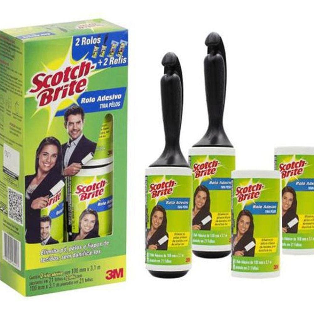 Rolo Adesivo Tira Pelos Scotch Brite Kit Com 2 Rolos E 2 Refis