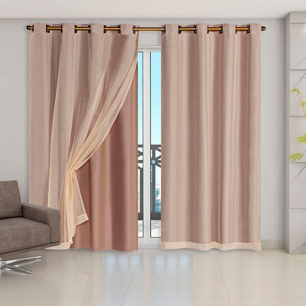 Cortina Blackout PVC com Tecido Voil 4,20 m x 2,50 m Avelã