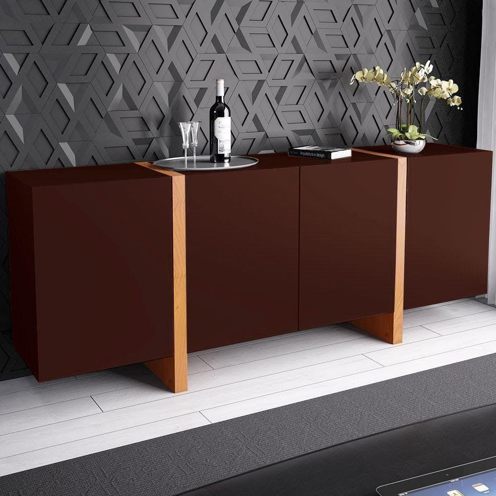 Buffet Barone 4 Portas e 1 Gaveta Interna 160cm Laca Tabaco