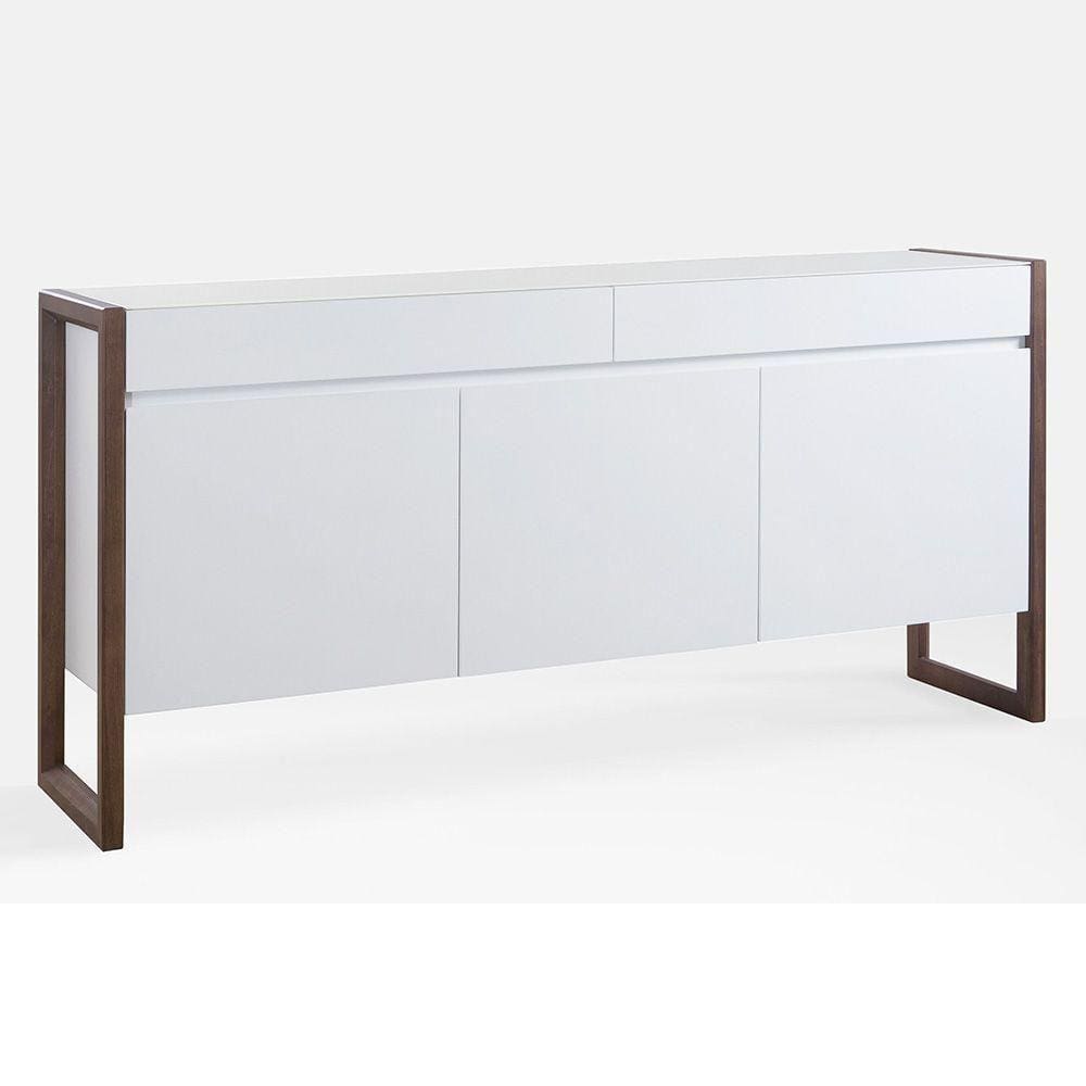 Buffet Quadro 3 Portas e 2 Gavetas 200cm Laca Branca