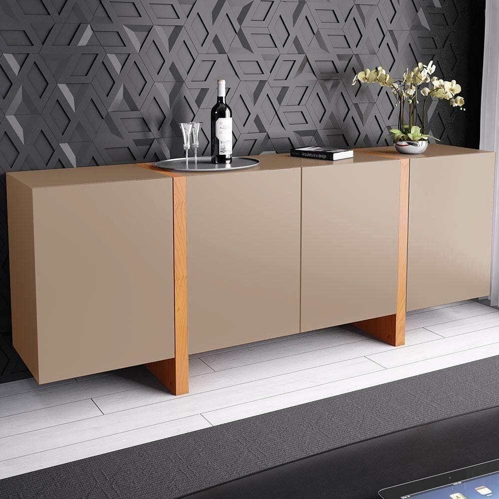 Buffet Barone 4 Portas e 1 Gaveta Interna 180cm Laca Avelã