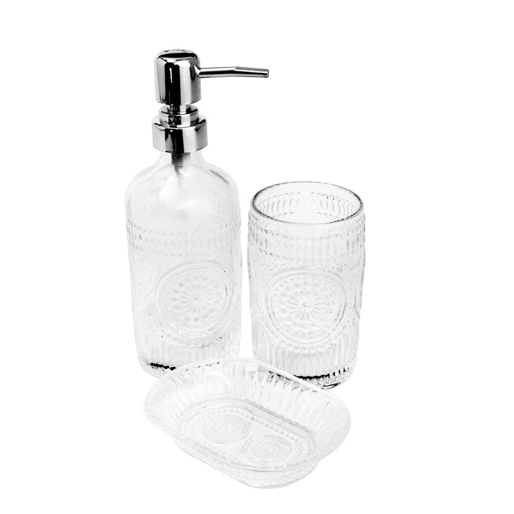 Cj 3Pc De Banheiro De Vidro Lux Cromado