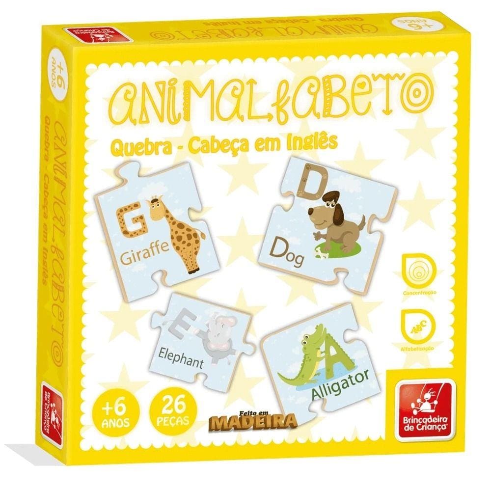 Brinquedo pedagógico Animalfabeto Alfabeto em inglês 26 pcs