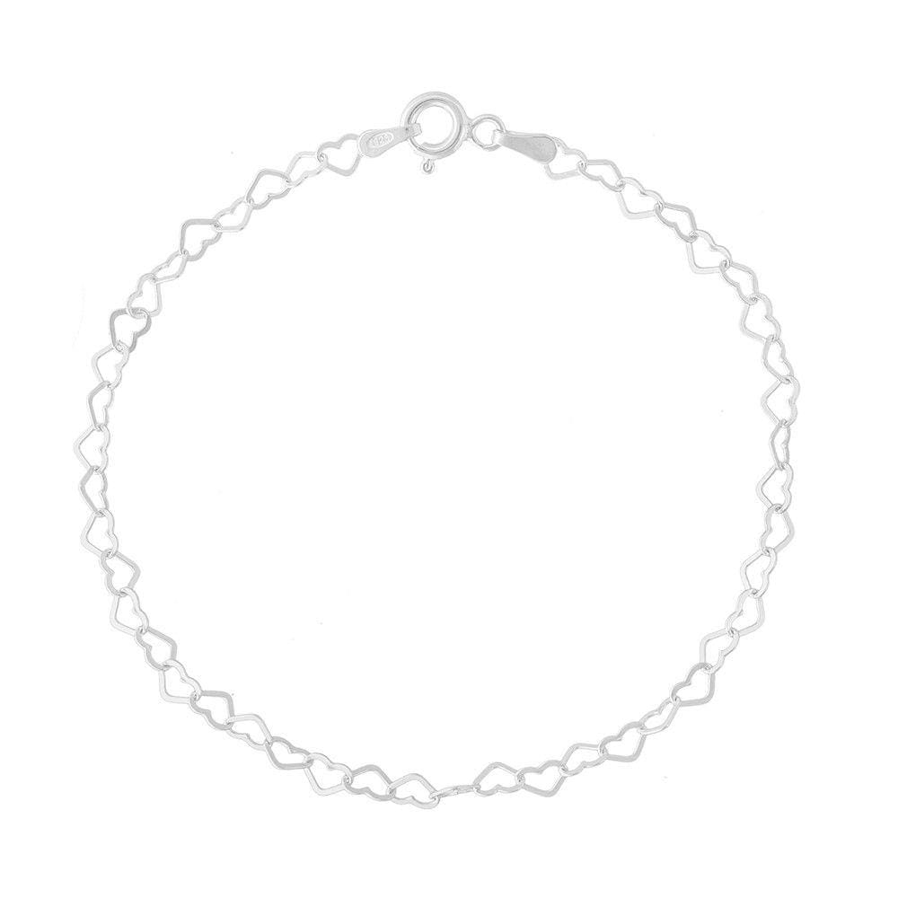 Pulseira Feminina Prata 925 Modelo Coração 19 Cm