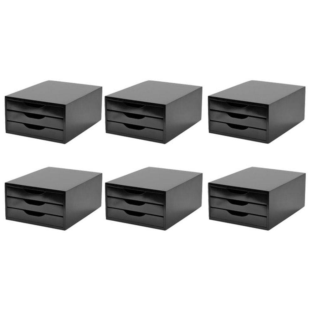 CONJ 6 Caixas Arquivos Gaveteiro Em MDF Black Piano Com 3 Gavetas Black 3362