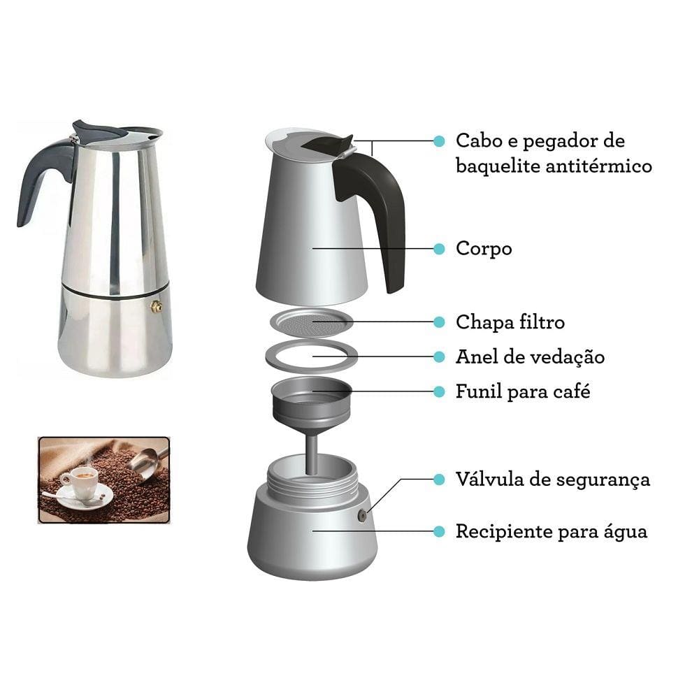 Cafeteira Italiana Aço Inox Expresso 2 Xícaras 100ml