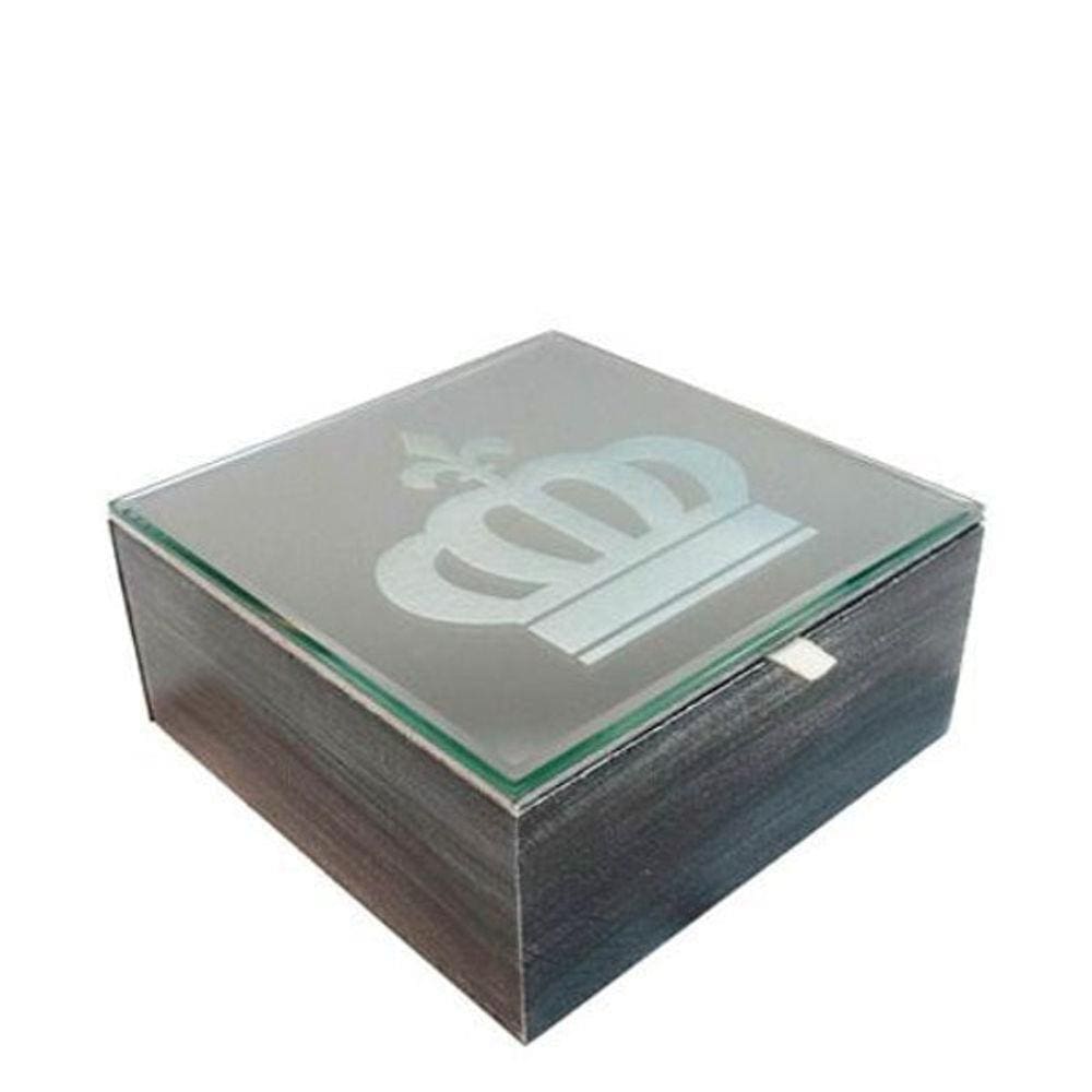 Caixa Em Mdf Espelhada Coroa Prata 18X18Cm