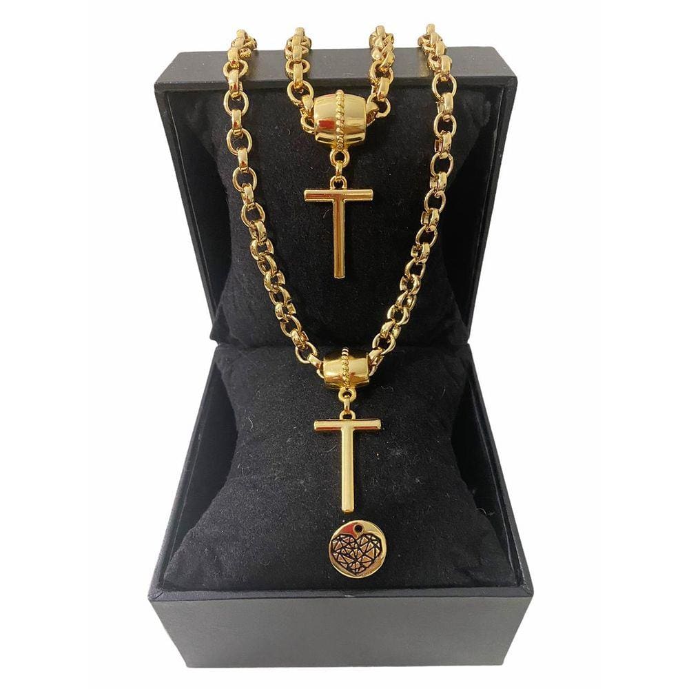 Colar + Pulseira Elo Português Grosso 6mm Letra \"T\"