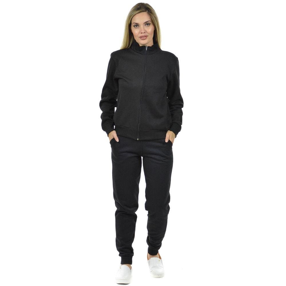 Conjunto moletom flanelado jaqueta e calça punho feminino