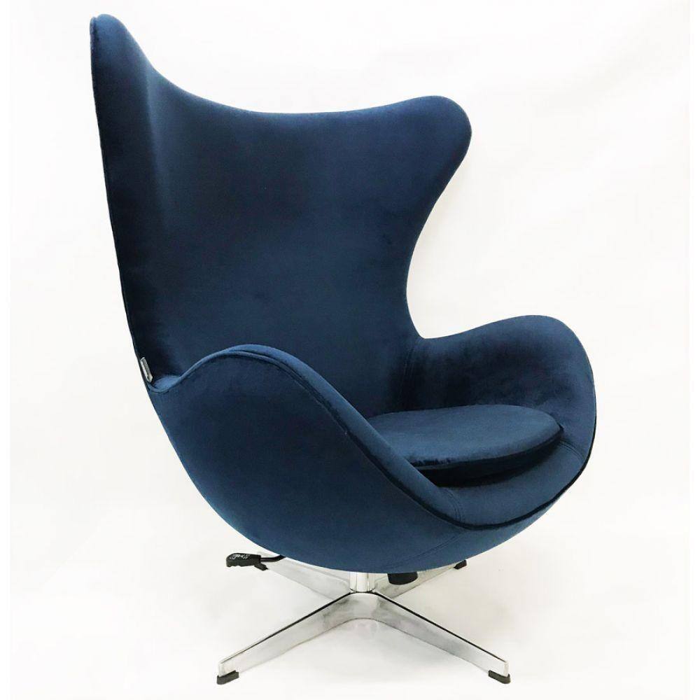 Poltrona Egg Tecido Veludo Azul Marinho Base Alumínio