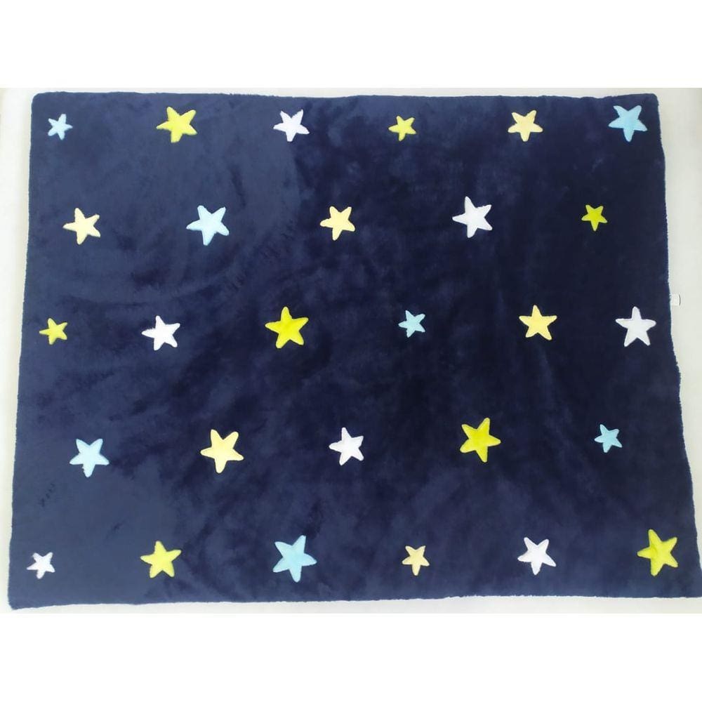 Tapete de Pelúcia Estrelas Brancas - 1,60 x 1,20 m -Azul Marinho