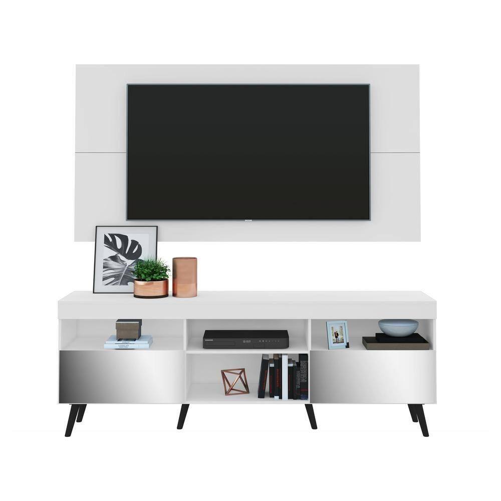 Rack com Painel TV até 65" Espelho e Pés Retrô Multimóveis