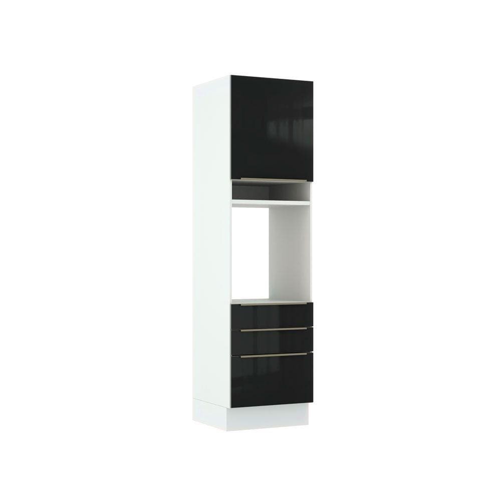 Torre Quente Madesa Lux 60 cm 1 Porta 3 Gavetas - Branco/Preto