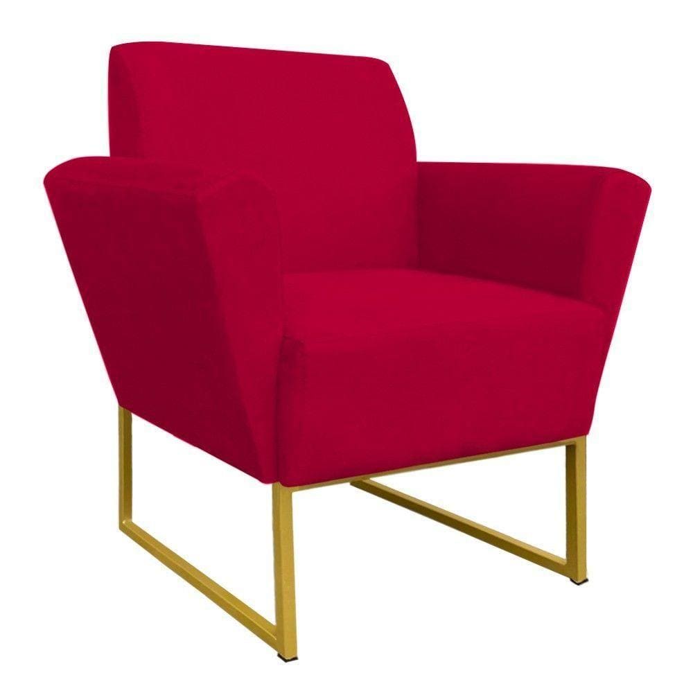 Poltrona Dora Base Metálica Dourado Vermelho