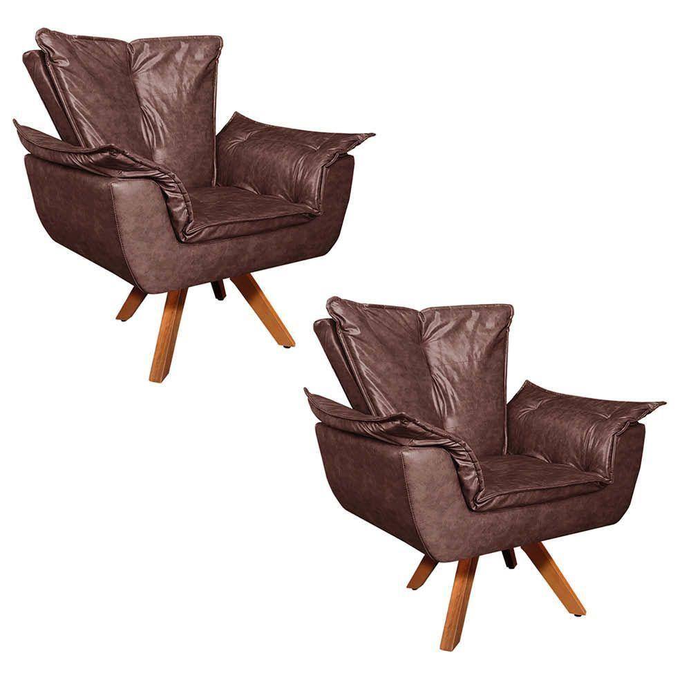 Kit 02 Poltronas Giratória Opala Marrom