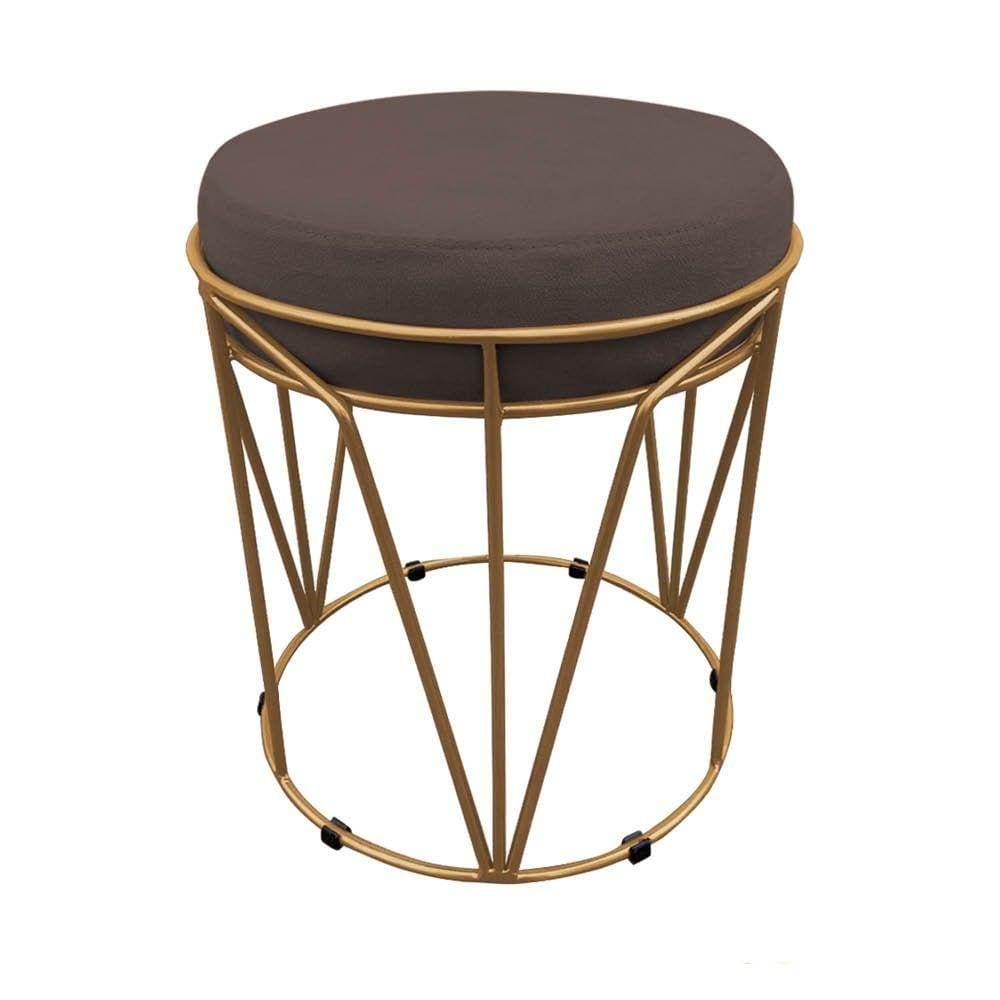 Puff Babu Suede Base Dourado D´rossi Marrom