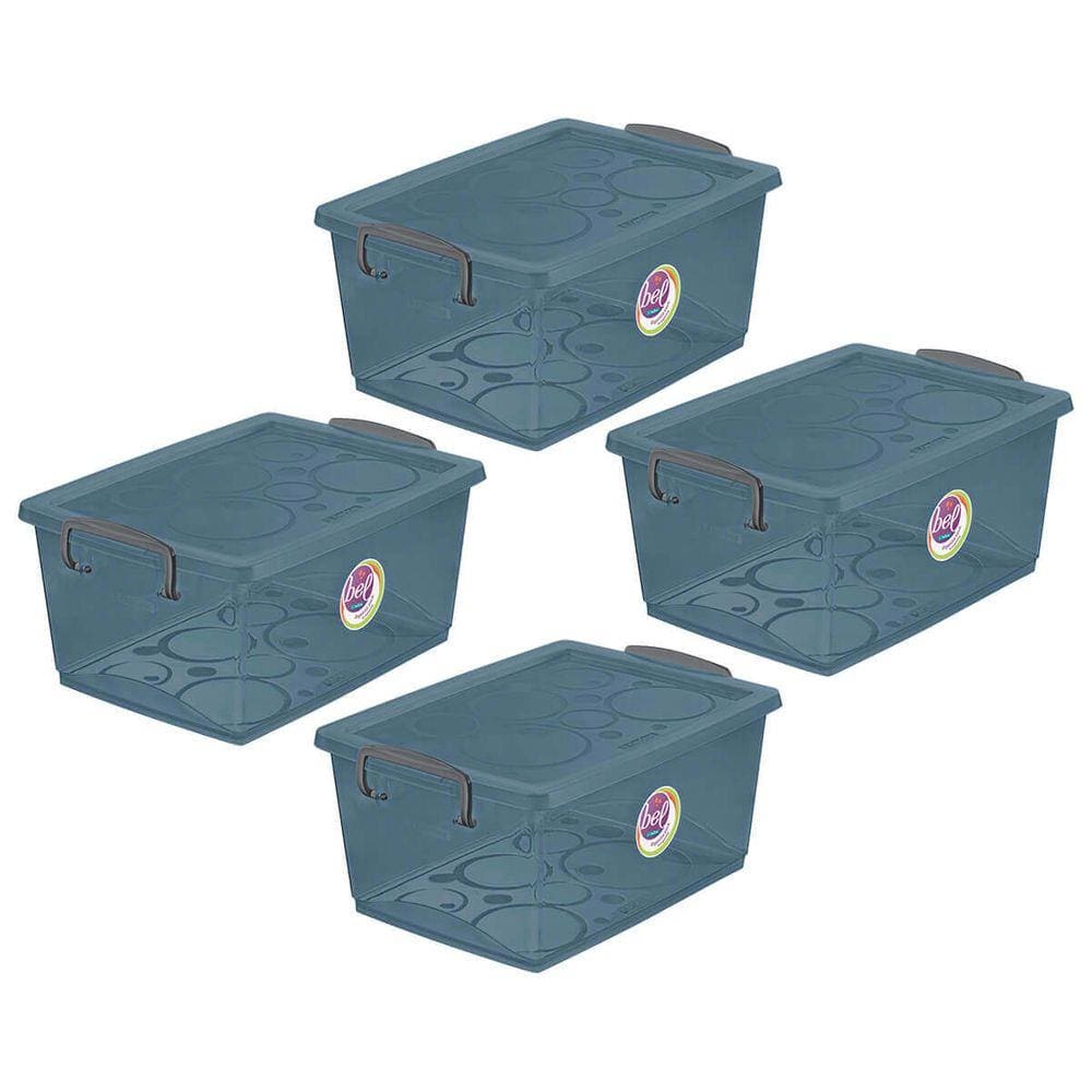 Kit 4 Caixa Organizadora com Trava 7,5 L Cinza Ordene