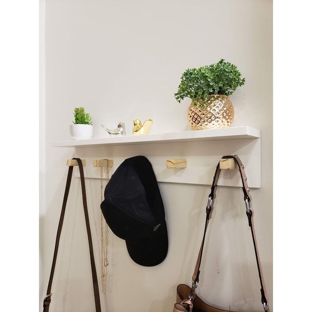 Cabideiro de Parede MDF 60CM Pinos Organizador Prateleira