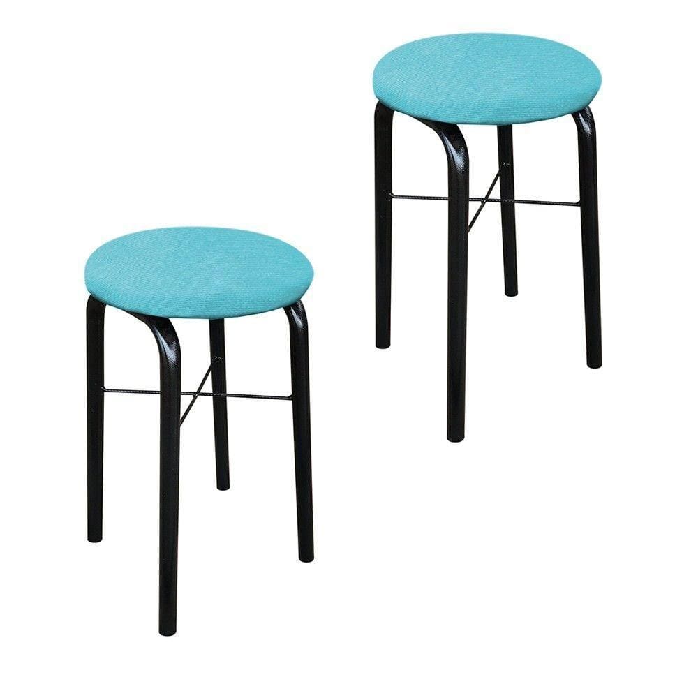 Kit 02 Banquetas Baixa Manu Suede Azul Turquesa