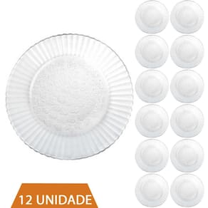 Conjunto 12 Pratos Transparente Redondos Fundo 22cm Primavera