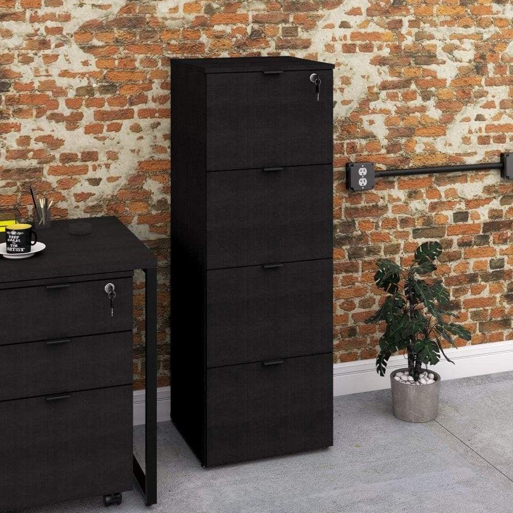 Gaveteiro Arquivo 4 Gavetas para Pastas Suspensas Kuaq40 Kuadra Espresso Móveis Preto Onix