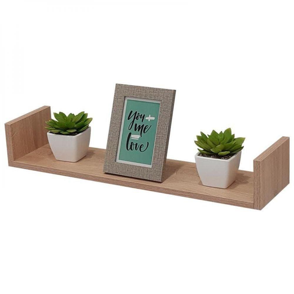 Prateleira em U 90X20cm Carvalho com Suporte Invisível