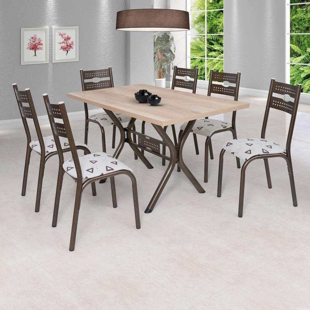 Conjunto de Mesa com 6 Cadeiras Luna Ciplafe Bronze/Bege Geométrico