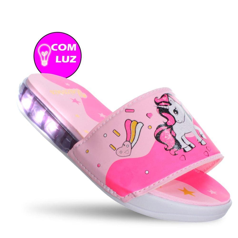 Chinelo Slide Unicórnio Com Luz Led Infantil Feminina