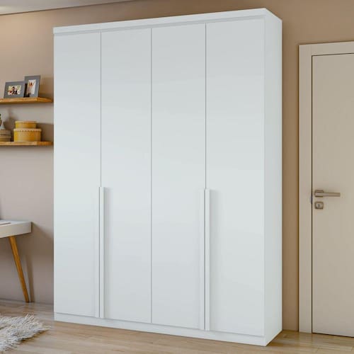 imagem-Guarda Roupa Solteiro 4 Portas 2 Gavetas Alonzo Móveis Lopas Branco