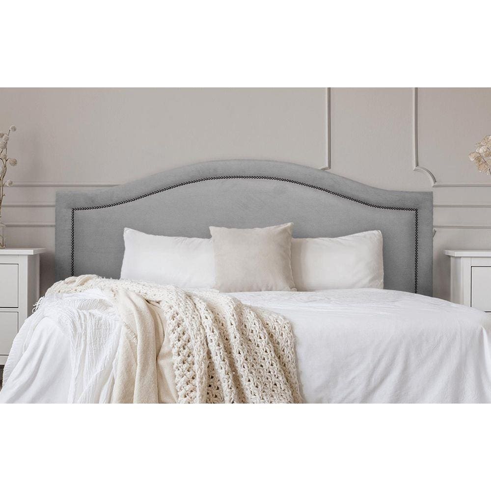 Cabeceira King Curva 193x60cm Suede Cinza - Tachas Fumê