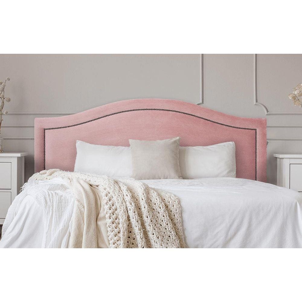 Cabeceira King Curva 193x60cm Veludo Rosê - Tachas Fumê