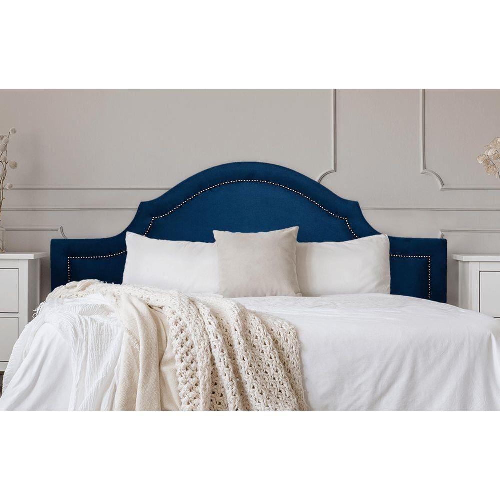 Cabeceira Casal Provençal 140x60cm Suede Azul - Tachas Fumê