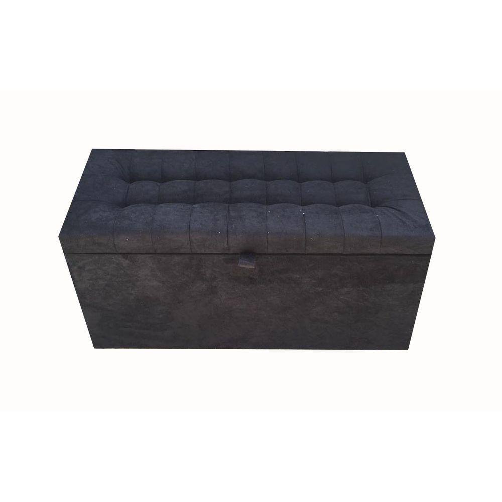 Recamier Puff Baú Em Suede Solteiro 100% Mdf - Preto