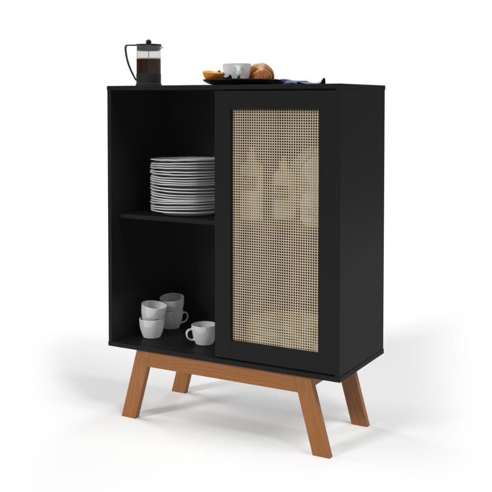 Buffet Rattan Alto MDF Preto Ofertamo Sala de Jantar