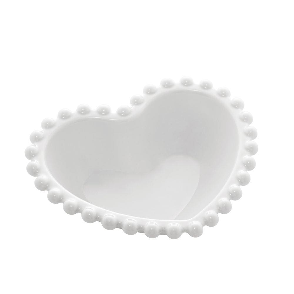1 BOWL PORCELANA CORACAO BEADS BRANCO 13x11x4cm