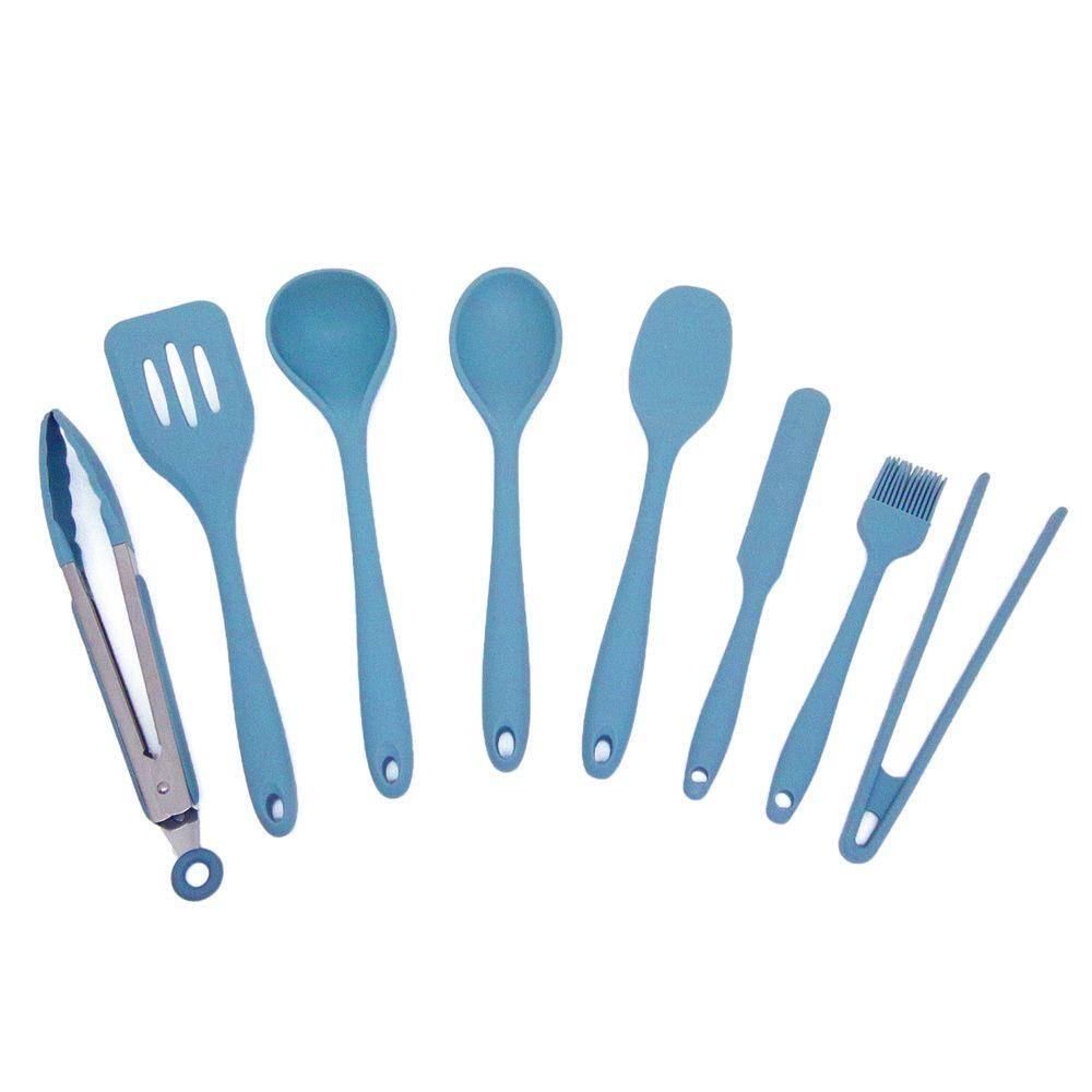 Kit de Utensílios de Silicone com 8 peças Azul - OIKOS