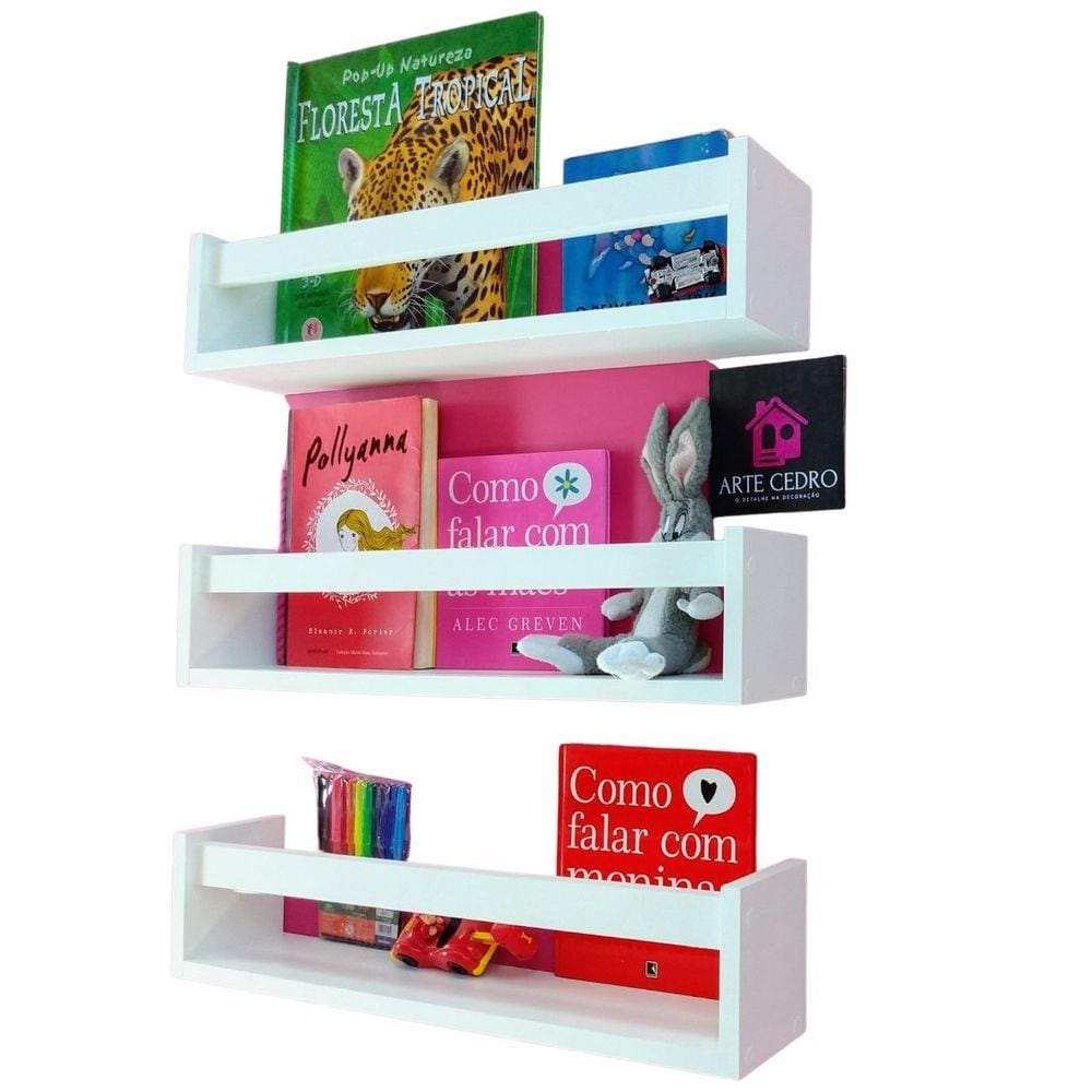 Kit 3 Estantes de Livros de Criança Prateleira Revisteiro de Parede Infantil Mdf 55 cm