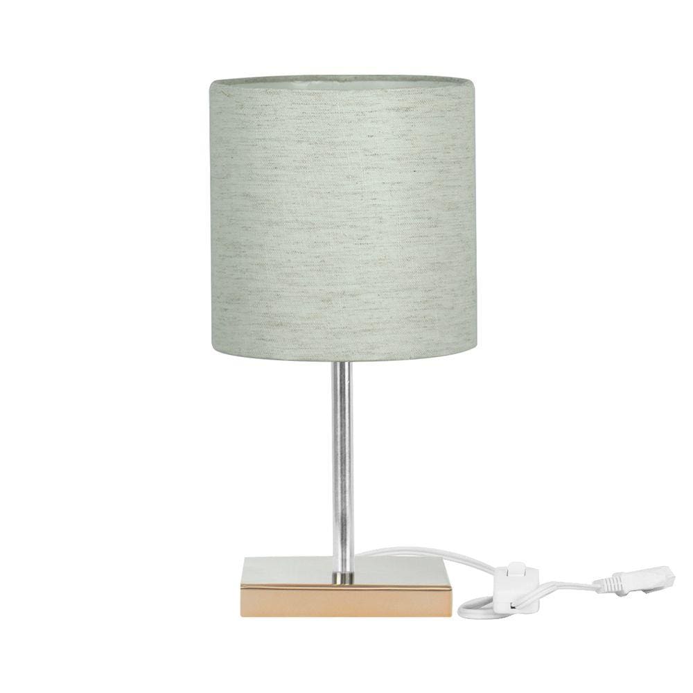 Abajur Eros Cilindrico Linho Claro 025 Base Cobre Quadrada