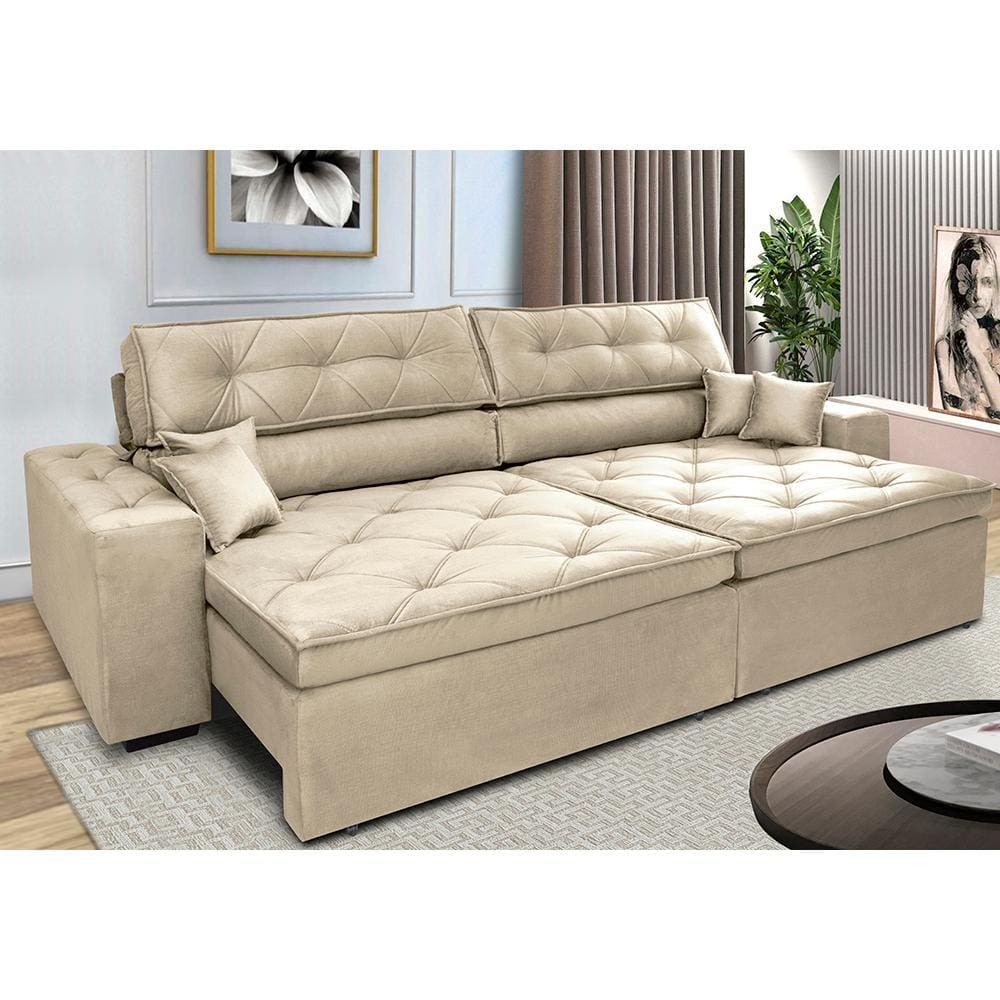 Sofá Retrátil e Reclinável 2,72m Cama inBox Estilo. Suede