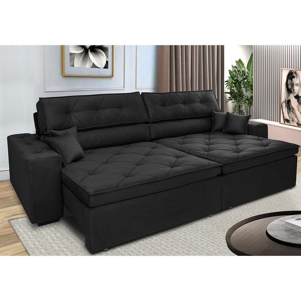 Sofá Retrátil e Reclinável 2,92m Cama inBox Estilo. Suede