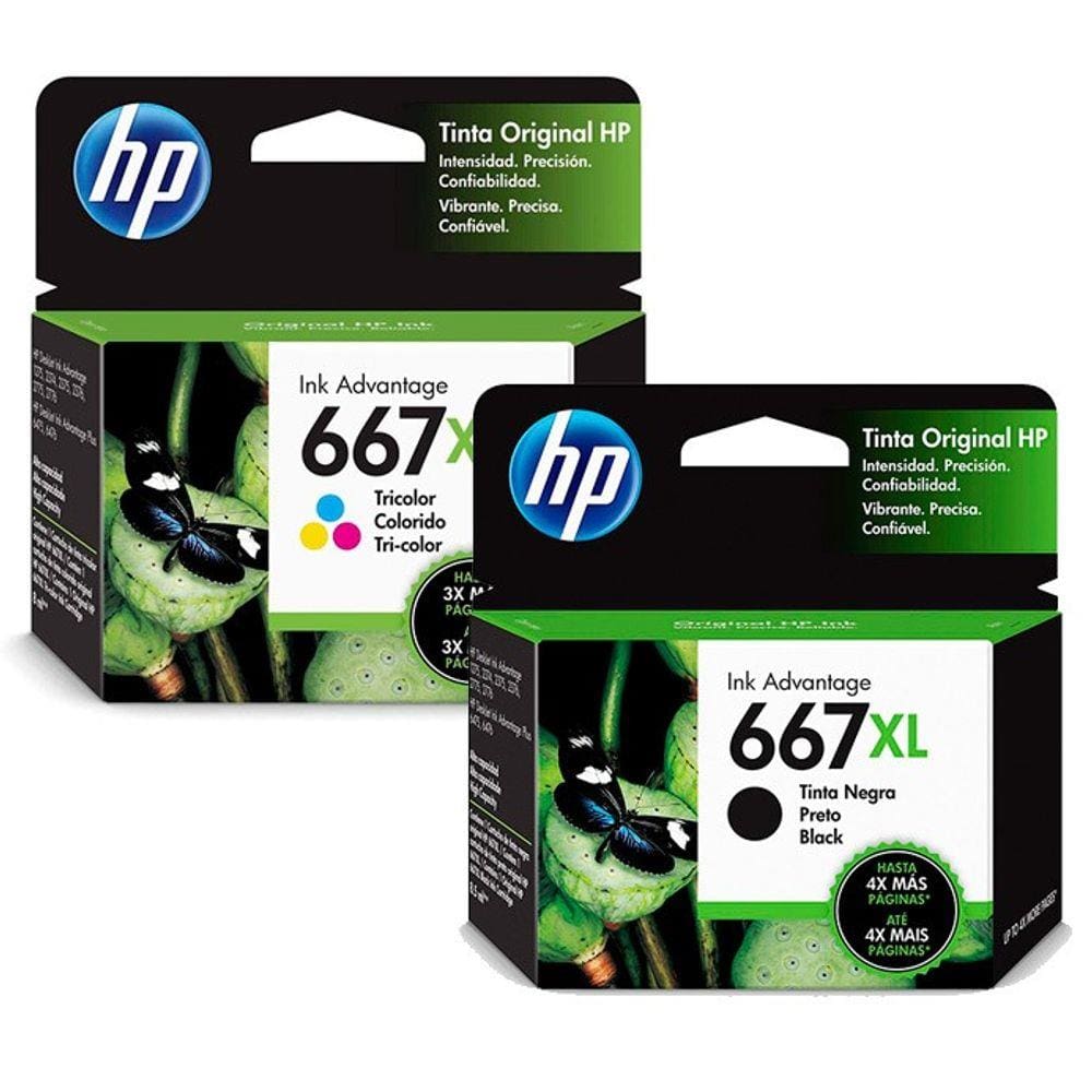 Kit de cartuchos originais 667 XL color + black Deskjet 2376, 2774, 2776, 6476