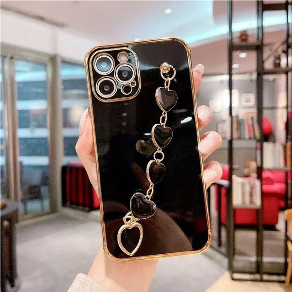 Capa Capinha iPhone11 / Silicone Premium Corrente Atrás Suporte Luxo  Corações Feminina - Branca | Extra