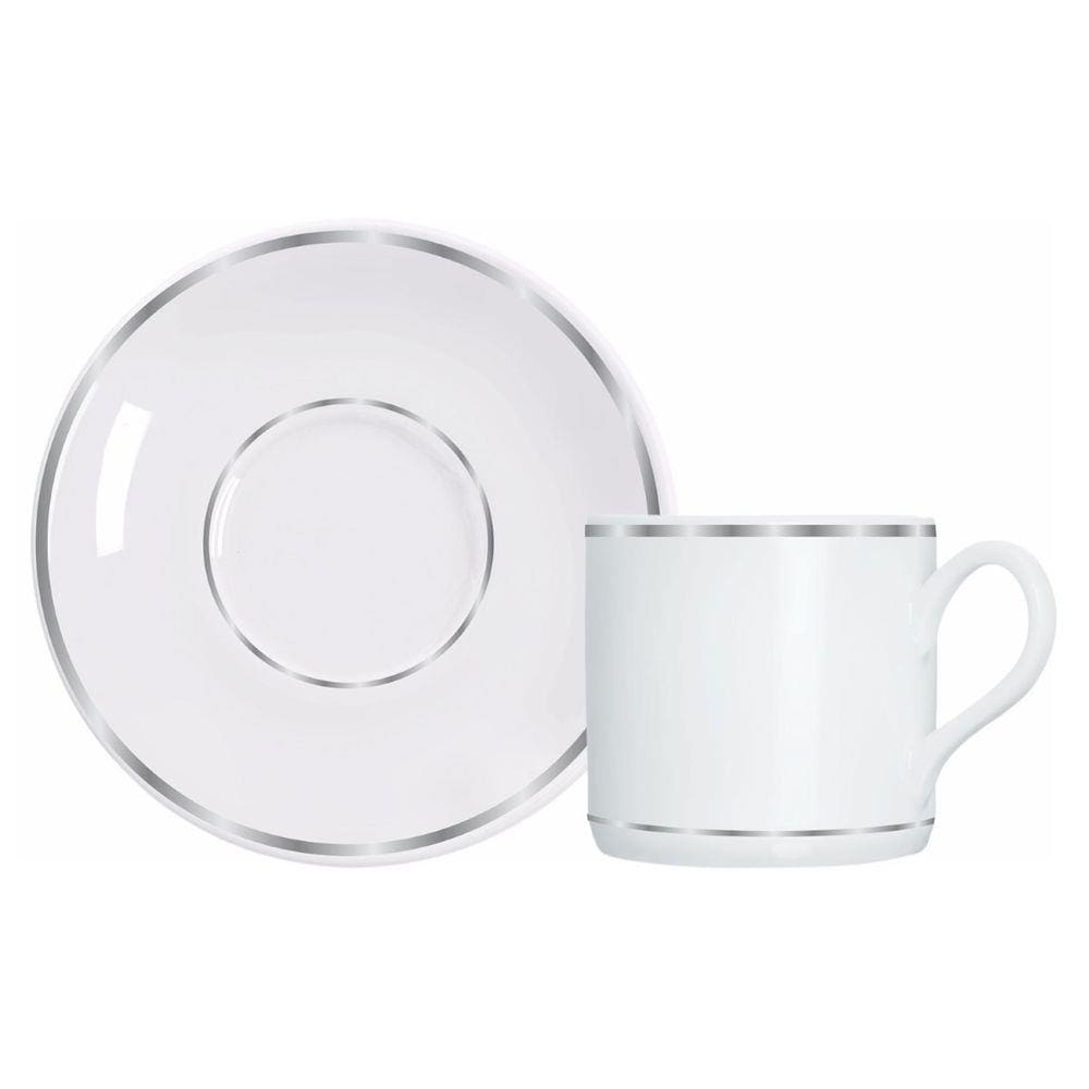 Xícara de Café Brasília com Pires de Porcelana 70 ml com Filete Prata Germer