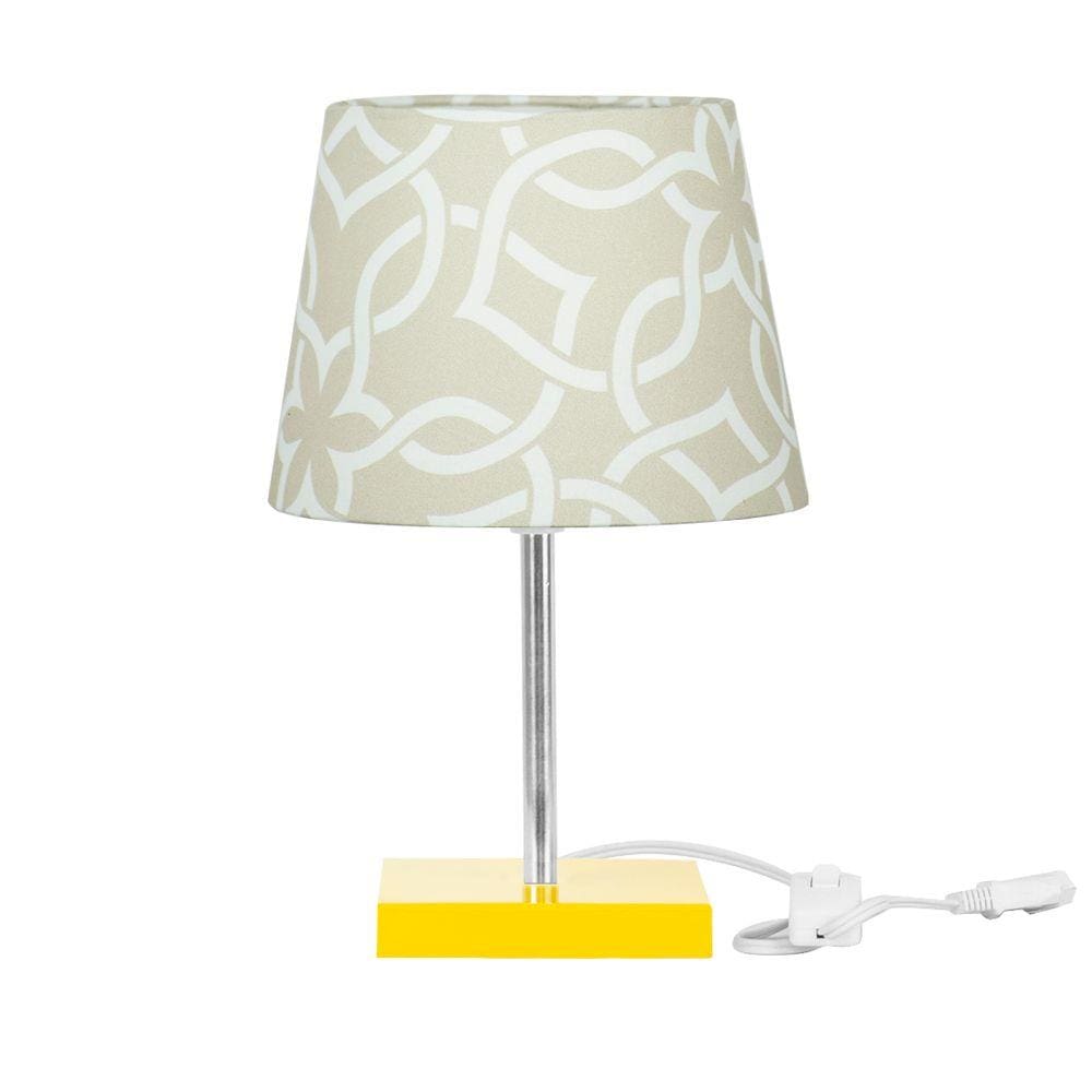 Abajur Eros Dome Elos Bege 061 com Base Amarela Quadrada